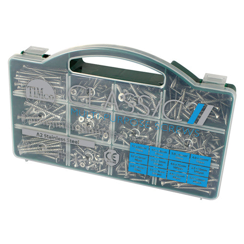Classic Multi-Purpose Screws - Mixed Tray - PZ - Double Countersunk - A2 Stainless Steel - 895pcs
