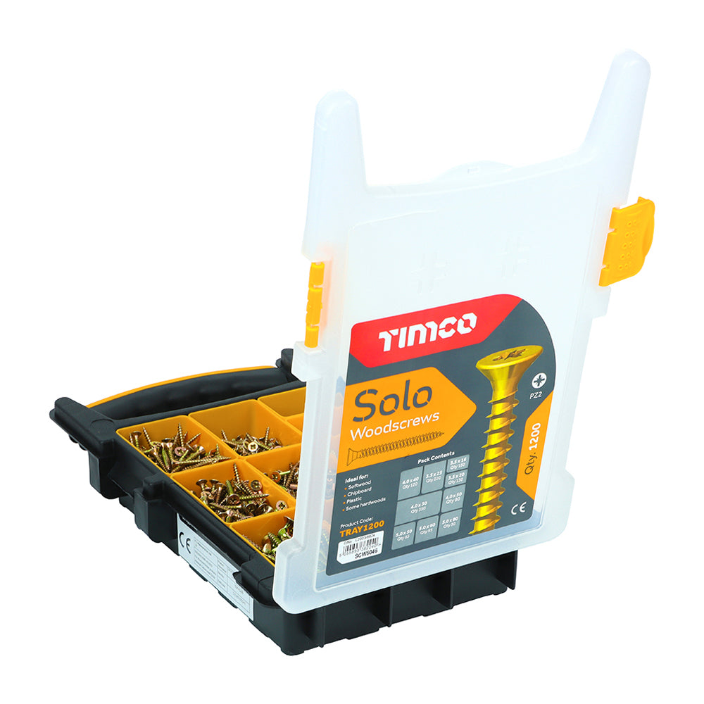 Solo Chipboard & Woodscrews - Mixed Tray - PZ - Double Countersunk - Yellow - 1200pcs