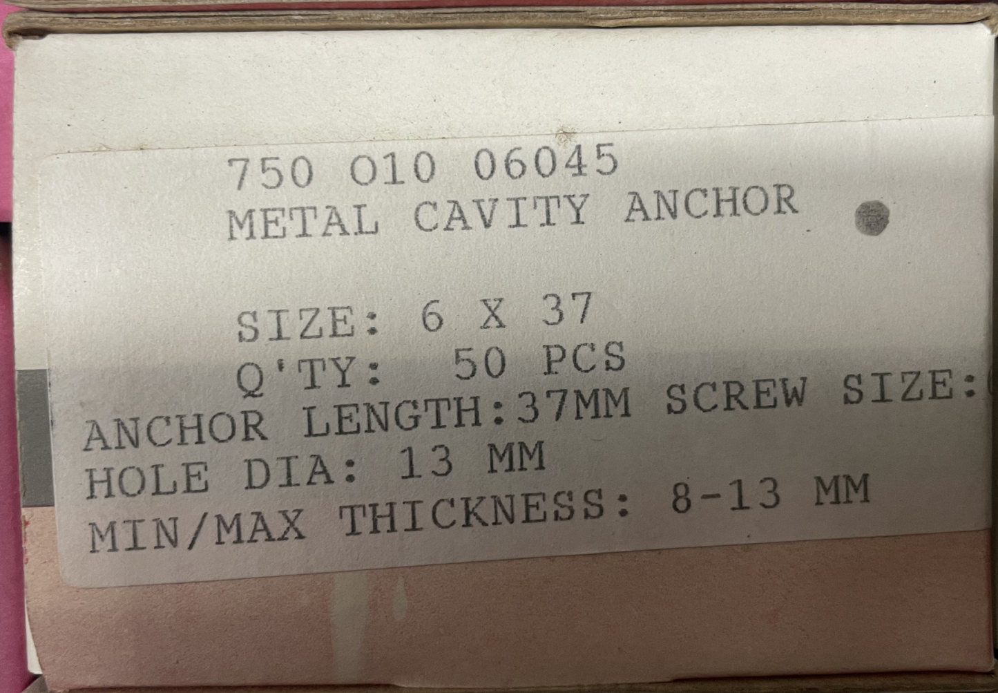 Metallic Anchor for Plasterboard